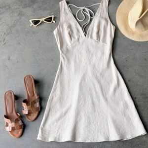 Princess Polly Portillo Linen Blend Mini Dress in Beige Size US 2 NWT